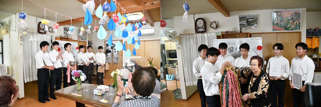 江津高校男子ハンドボール部の生徒さんに全国大会出場の激励で千羽鶴を寄贈　2023年6月