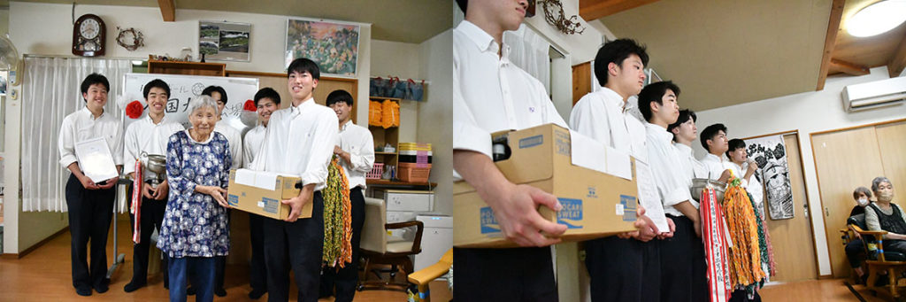 江津高校男子ハンドボール部の生徒さんに全国大会出場の激励で千羽鶴を寄贈　2023年6月